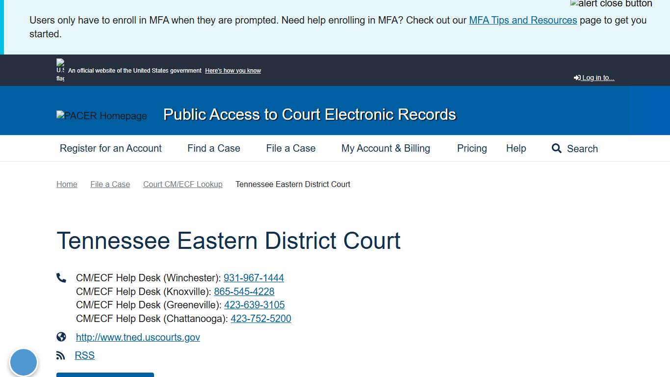 Tennessee Eastern District Court PACER: Federal Court Records